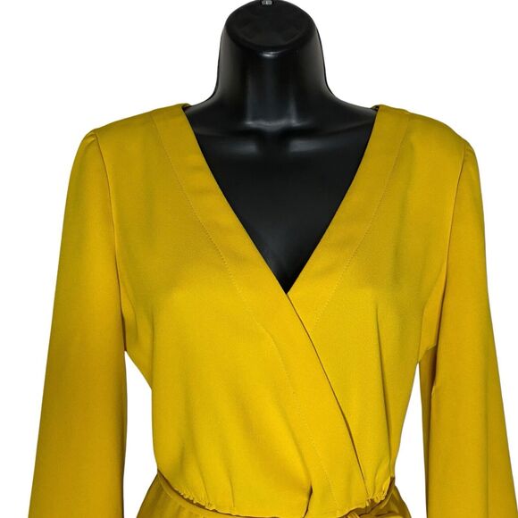 J Crew Top Women 2 Yellow Faux Wrap Draped Crepe V-Neck Long Sleeve Shirt Preppy - Picture 5 of 11